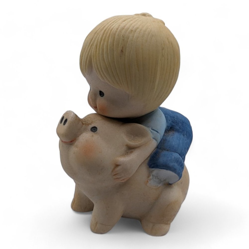 Vintage Enesco Country Cousins Scooter Riding Pig Figurine 1981 EUC